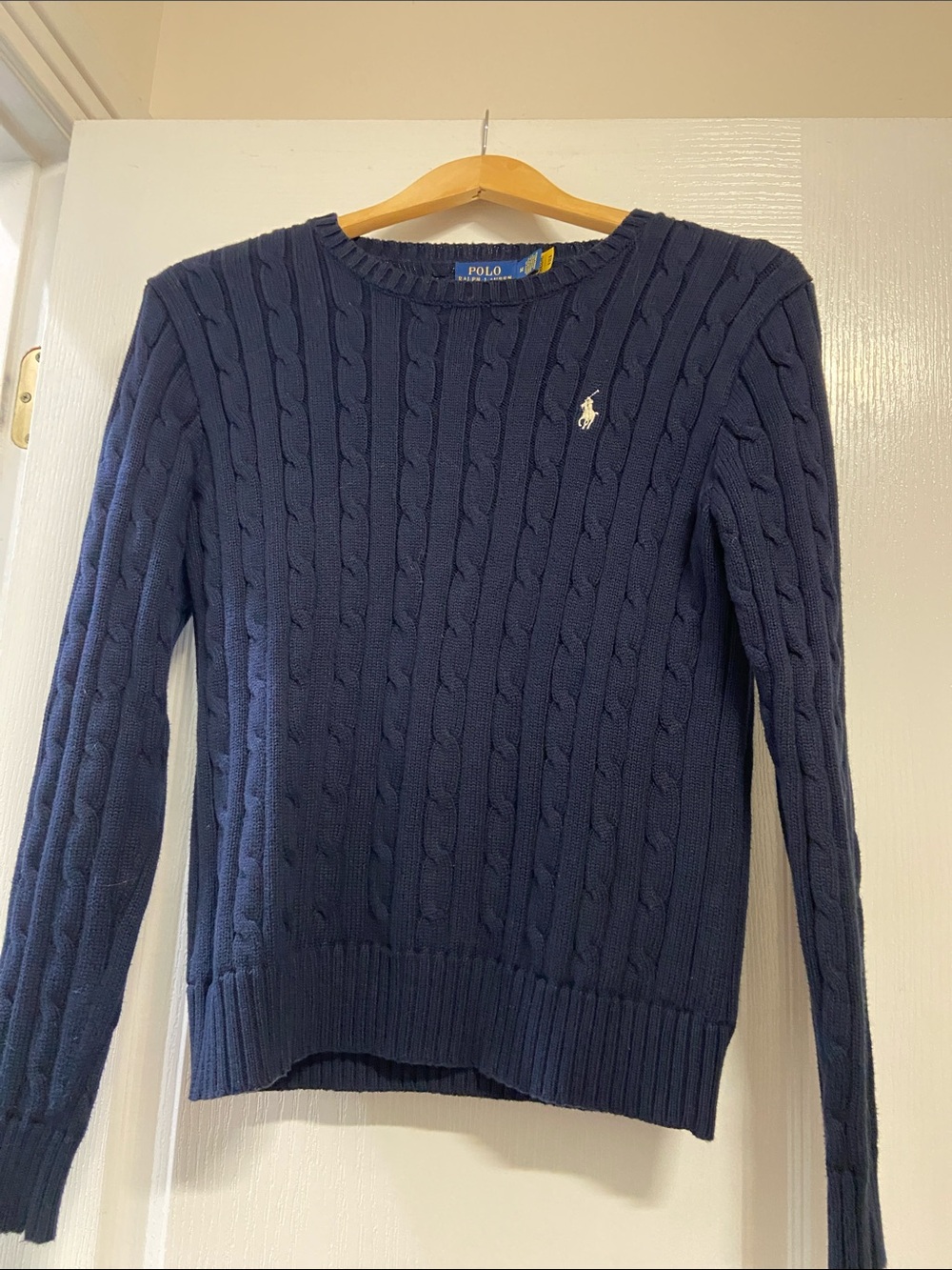 Polo by Ralph Lauren women’s  Navy Cable Crewneck Sweater with Pony Logo